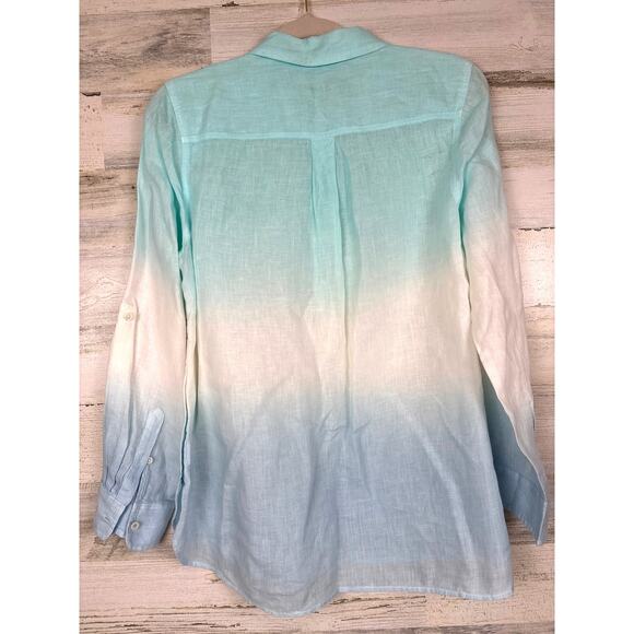 Talbots Women’s M Petite Blue White Ombre Linen Long Sleeve Button Down Shirt - Picture 2 of 7
